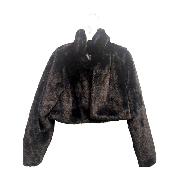 Rare Editions Collared Faux Fur Jacket Toddler Girls Black Solid Long Sleeve 6X - Picture 4 of 6